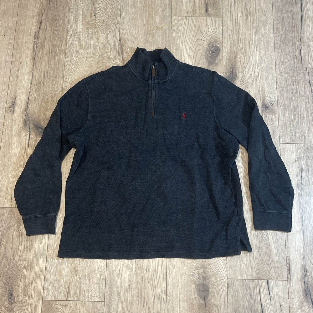 Polo Ralph Lauren Fleece Sweater Men's Size XL Gray 1/4 Zip Pullover‎